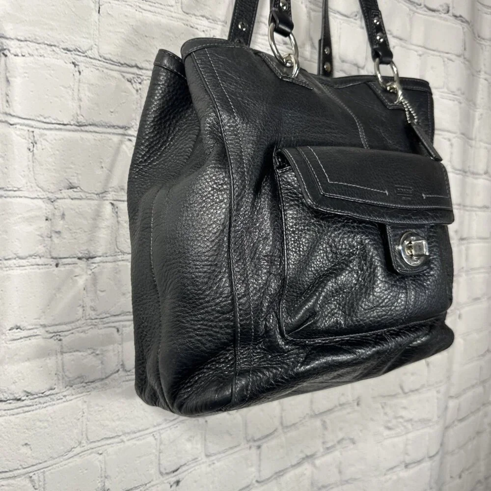 COACH F19264 Penelope Black Pebbled Leather Tote Bag Purse Shoulder Handbag - Picture 3 of 13